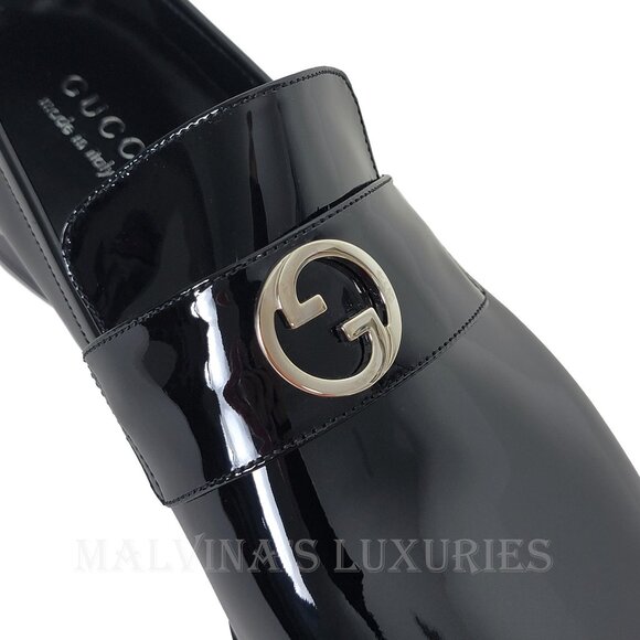 GUCCI SHOES MENS LOAFERS INTERLOCKING G LOGO BLACK LEATHER sz 12.5 US 13 - Picture 11 of 16
